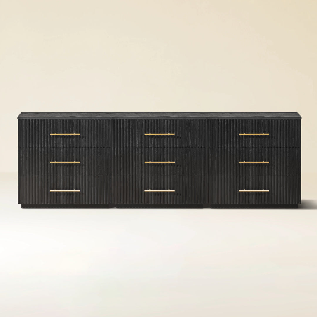Holt 95" Oak 9-Drawer Chest(Set of 3)#Finish_Black
