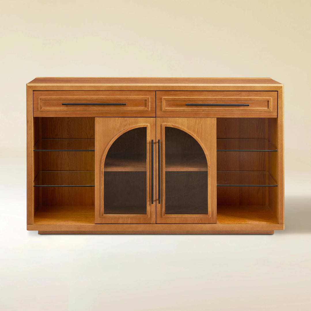 Alvar Oak Arched Glass Sideboard 63"W