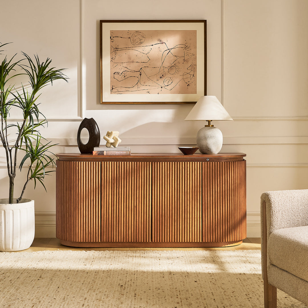 Ewan 63" Oak Slatted Sideboard Buffet Cabinet