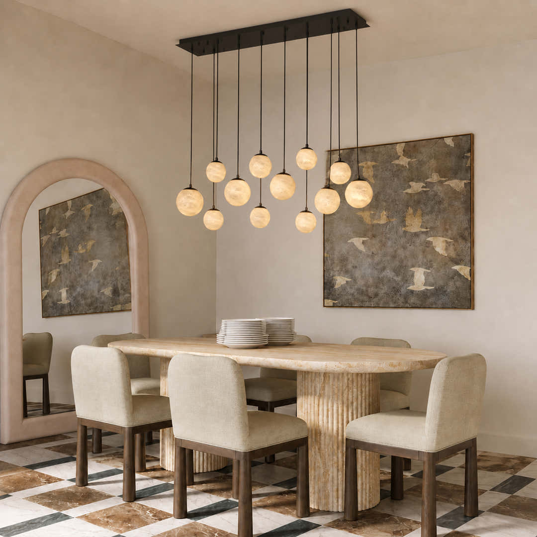 Elviora Resin Globe Rectangular Chandelier #Finish_Black,Lights_13-Lights
